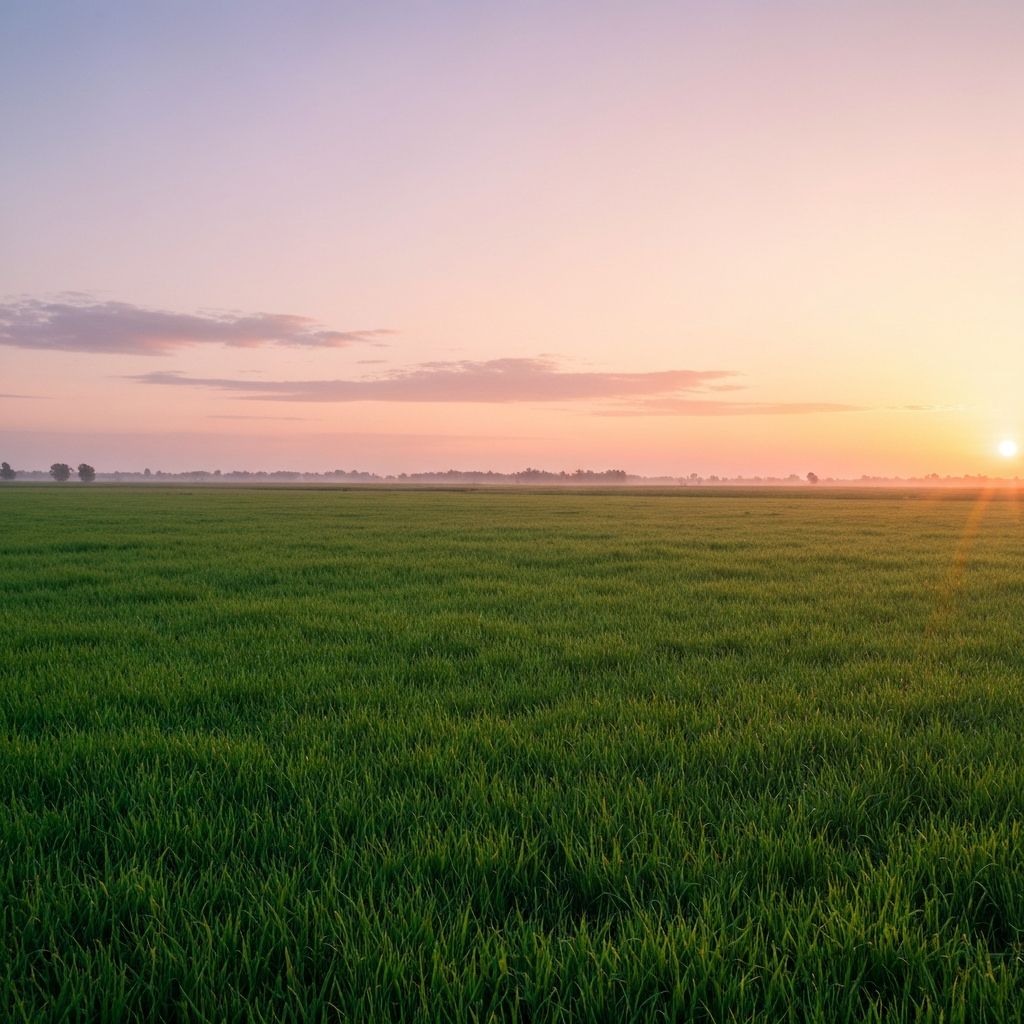 Poranny wschód słońca nad zielonym polem