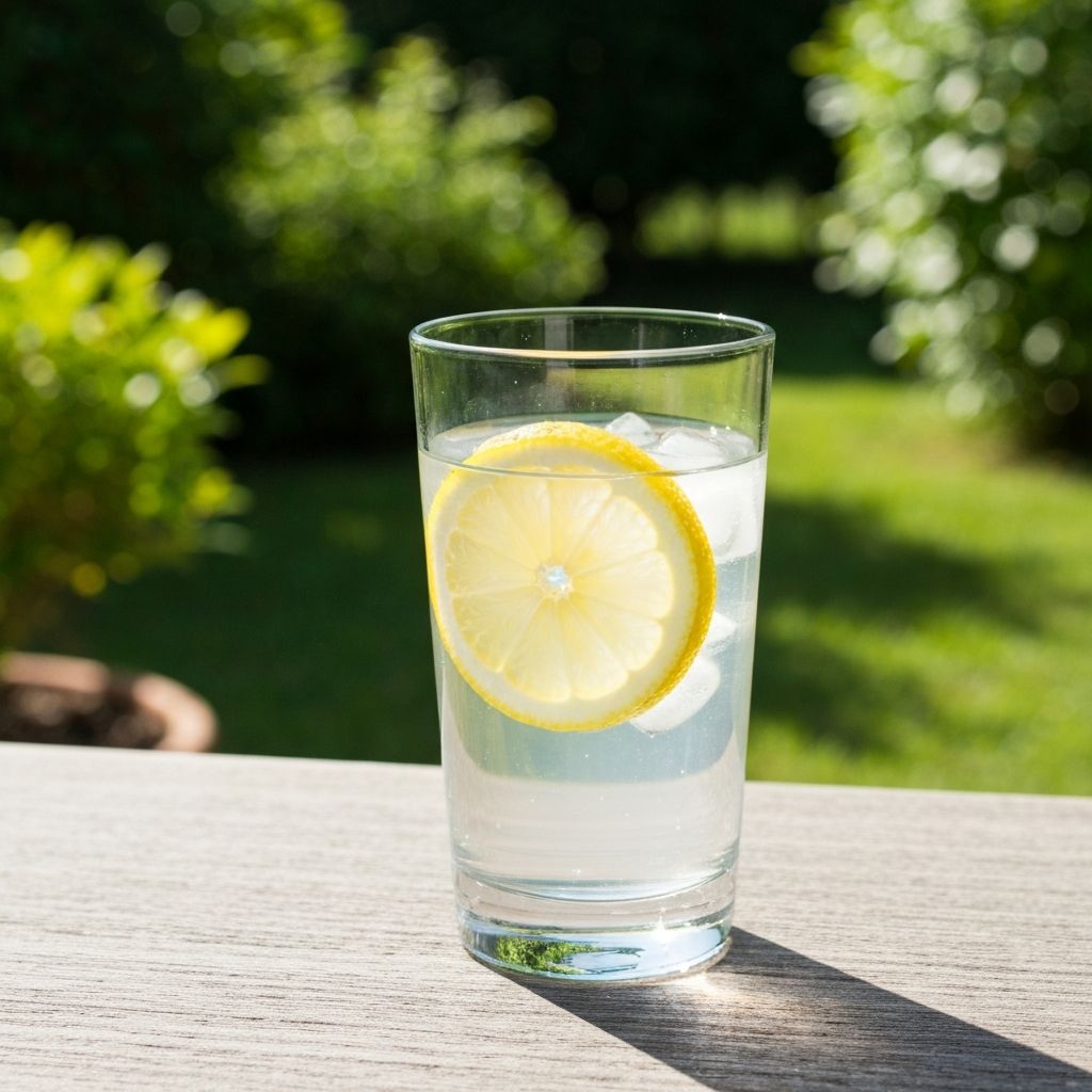 Szklanka wody z cytryną na tle natury
